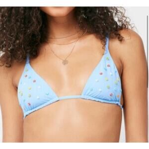 L*SPACE Baby Blue Brittany Beaded Flower Triangle Bikini Top Medium Adjustable